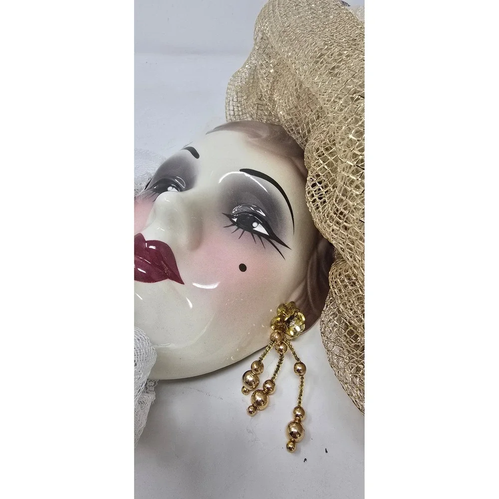 Vtg Unique Creations decorated porcelain lady face mask wall hanging venetian